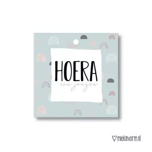 Mini kaartje | Hoera een jongen | vierkant Mini kaartje | Hoera een jongen | vierkant