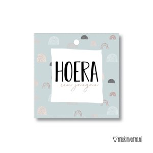 Mini kaartje | Hoera een jongen | vierkant