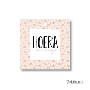 Mini kaartje | Hoera een meisje | vierkant Mini kaartje | Hoera een meisje | vierkant
