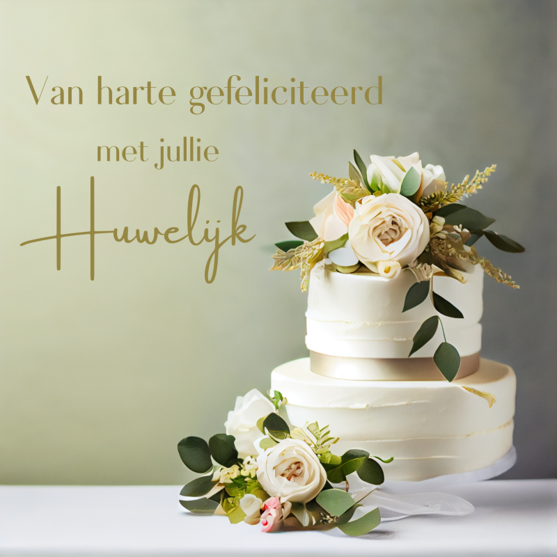 Wenskaart | Gefeliciteerd huwelijk | bruidstaart