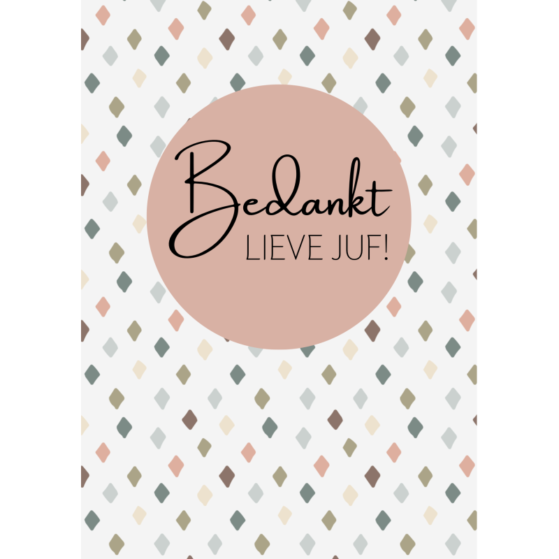 Postkaart | Bedankt lieve juf | Pastel ruiten