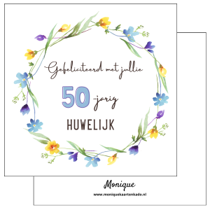 Wenskaart | 50 jaar getrouwd | Blauwe bloemen