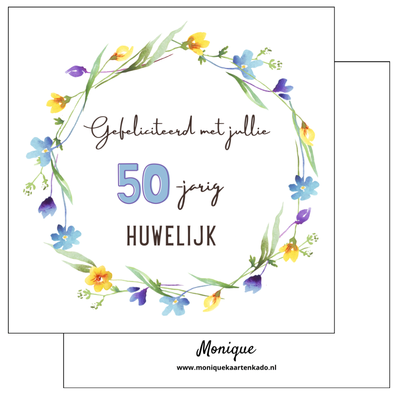 Wenskaart | 50 jaar getrouwd | Blauwe bloemen