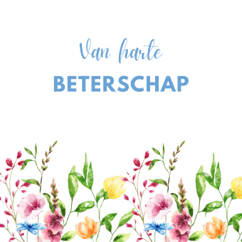 Wenskaart | Van harte beterschap | fleurige bloemen