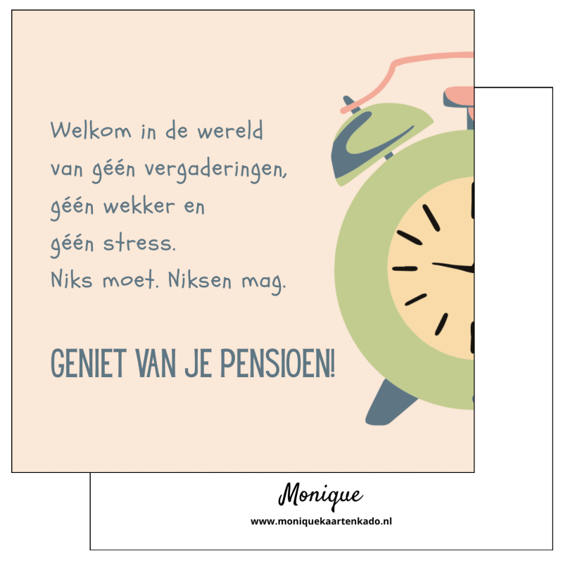 Wenskaart | Geniet van je pensioen | wekker