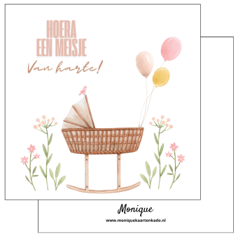 Wenskaart | Hoera een meisje | wieg