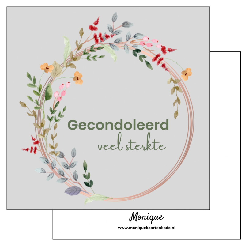 Wenskaart | Gecondoleerd | Veel sterkte | Bloemenkrans