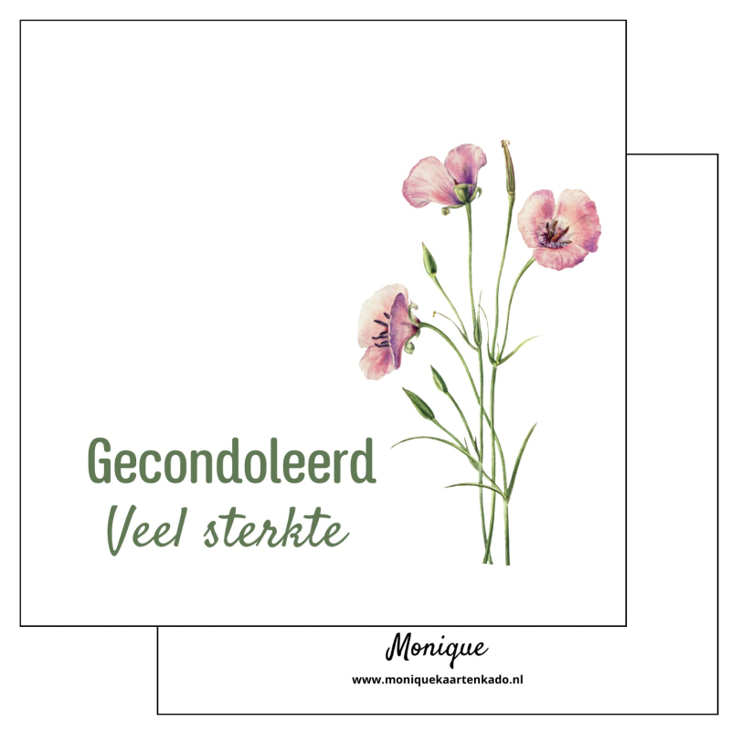 Wenskaart | Gecondoleerd | Veel sterkte | Roze bloemen