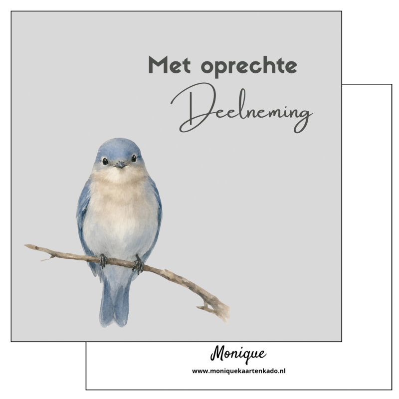 Wenskaart | Met oprechte deelneming | Vogel op tak