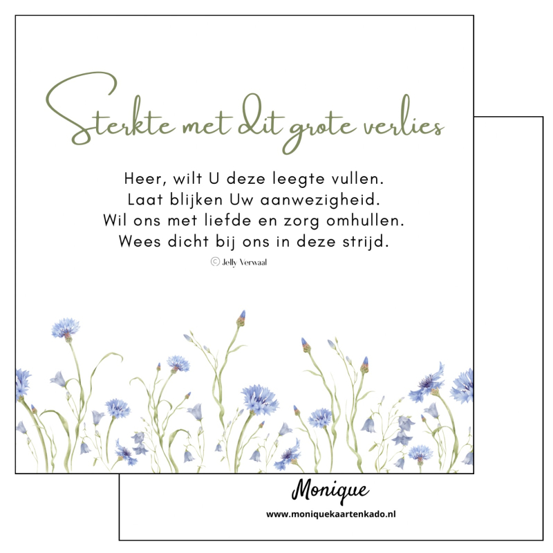 Wenskaart | Sterkte met dit grote verlies | Blauwe bloemen