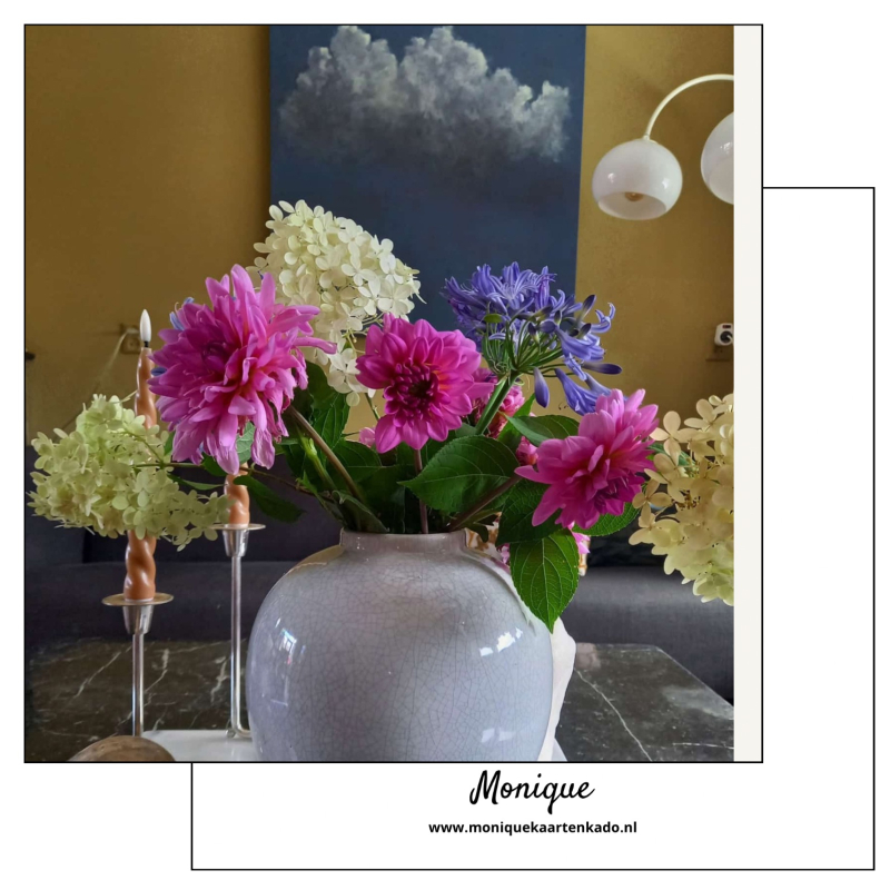 Wenskaart | Bloemen in vaas | Kleurrijk boeket