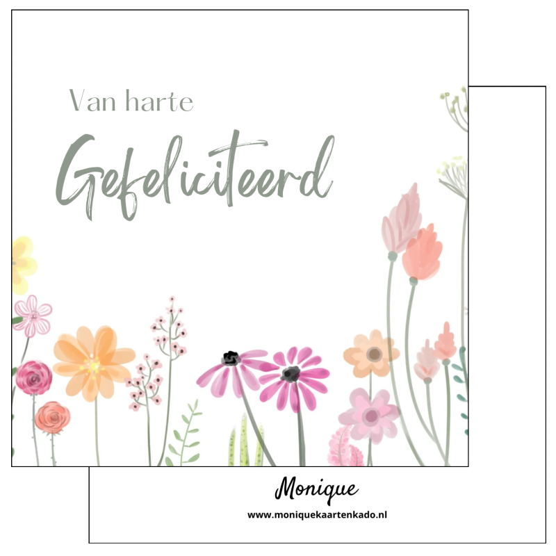 Wenskaart | Van harte gefeliciteerd | aquarel bloemen