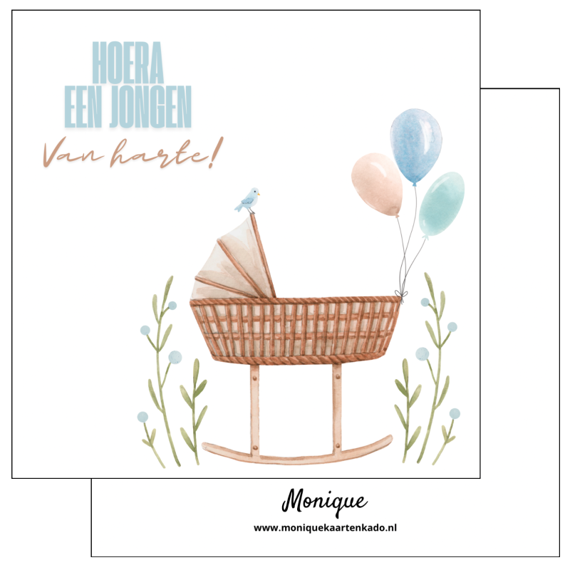 Wenskaart | Hoera een jongen | wieg