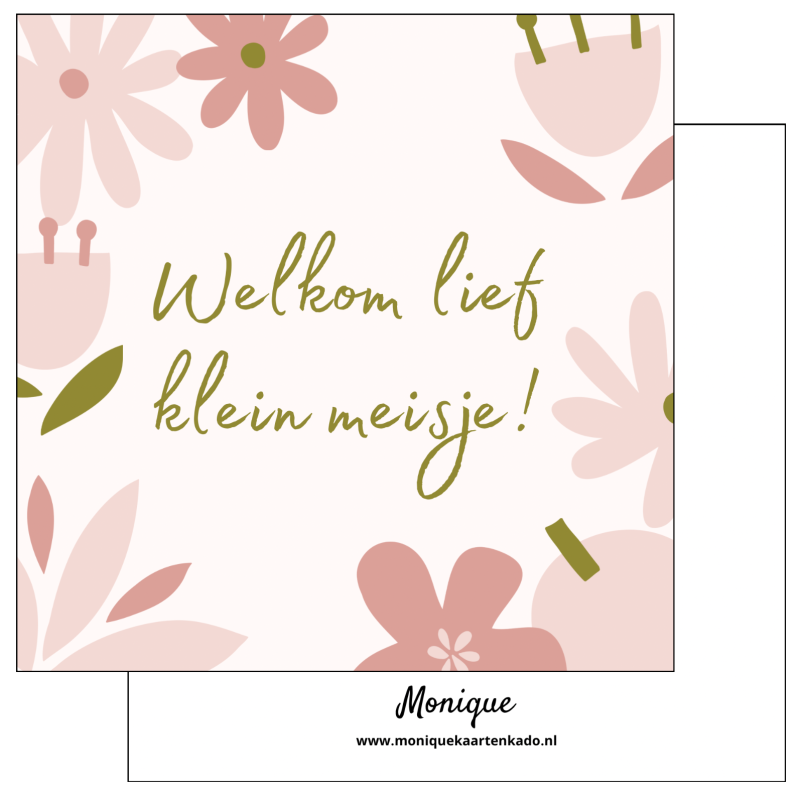 Wenskaart | Welkom lief meisje | pastel bloemen