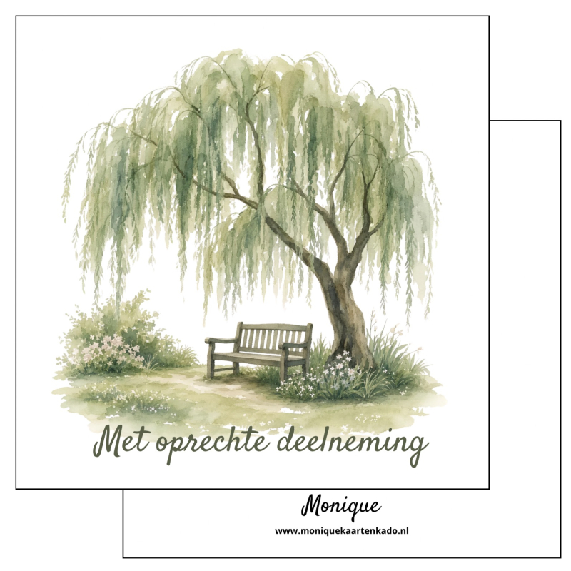 Wenskaart | Met oprechte deelneming | Wilgenboom met bankje
