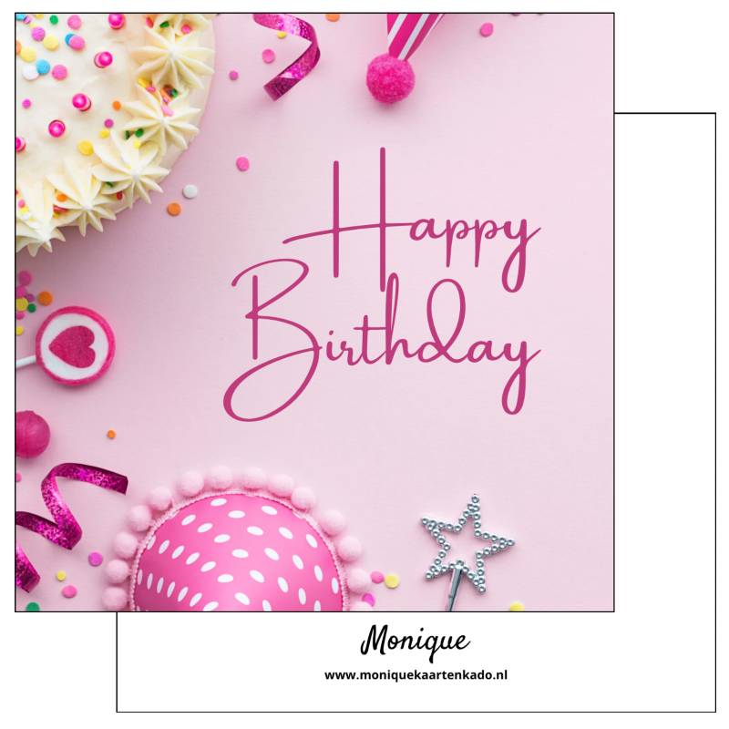 Wenskaart | Happy Birthday | feest roze