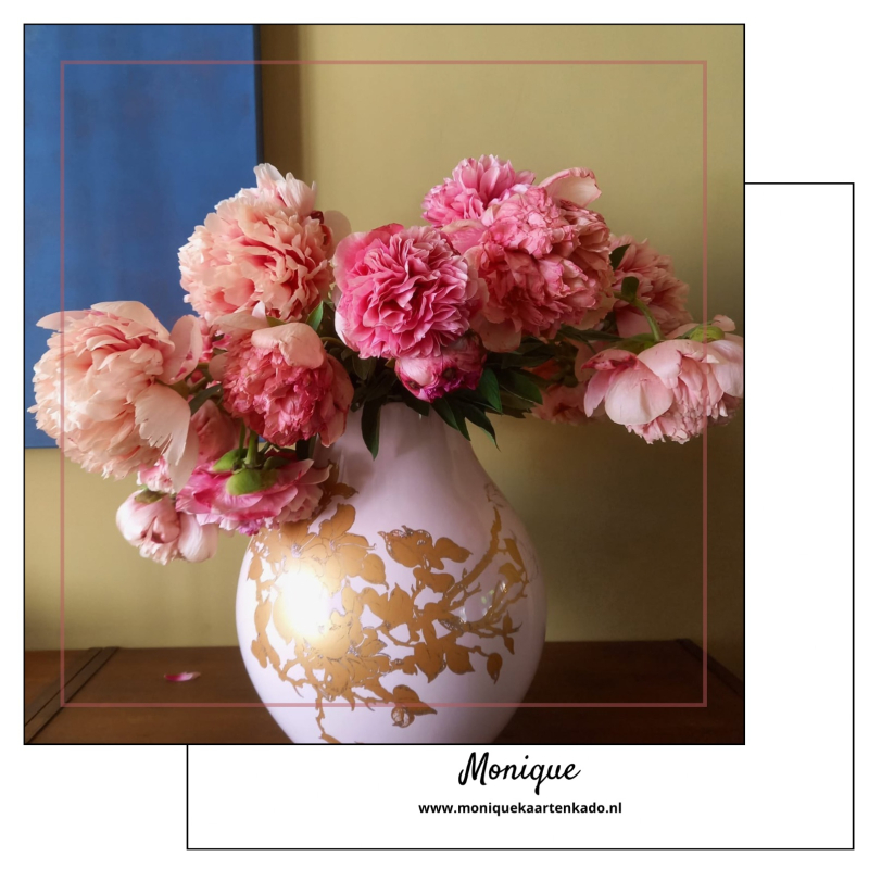 Wenskaart |  Blanco | roze/gouden vaas met bloemen