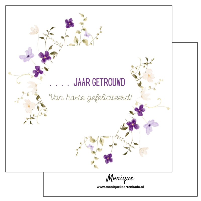 Wenskaart | …. jaar getrouwd | ring bloemen paars