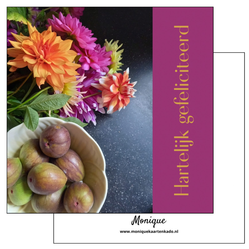 Wenskaart | Van harte gefeliciteerd | Bloemen schaaltje vijgen