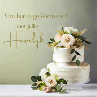 Wenskaart | Gefeliciteerd huwelijk | bruidstaart