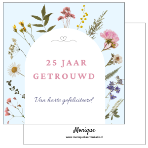 Wenskaart | 25 jaar getrouwd | Bloemetjes blauw