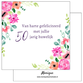 Wenskaart | 50 jaar getrouwd | Aquarel bloemen