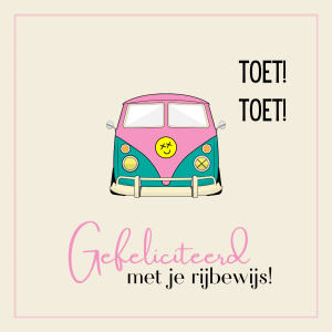 Wenskaart | Gefeliciteerd rijbewijs | Bus groen/roze