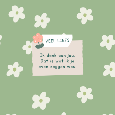 Wenskaart | Veel liefs | groen met bloemetjes