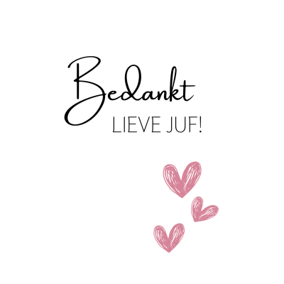 Postkaart | Bedankt lieve juf | roze hartjes