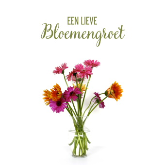 Postkaart | Een lieve bloemengroet | Vaas bloemen