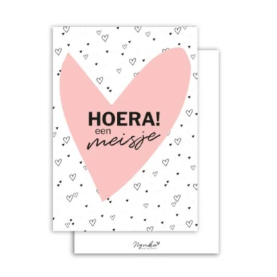 Postkaart | Hoera een meisje | Roze hart