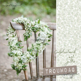 Fotokaart | Huwelijksjubileum | Hart bloemen aan stoel