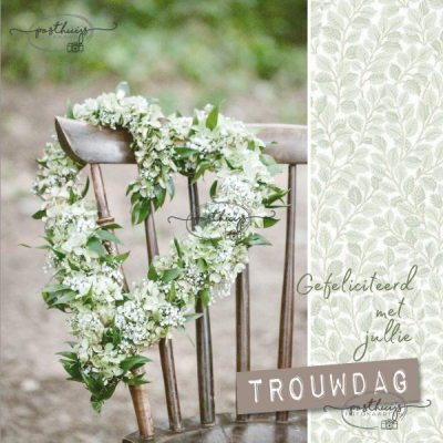 Fotokaart | Huwelijksjubileum | Hart bloemen aan stoel