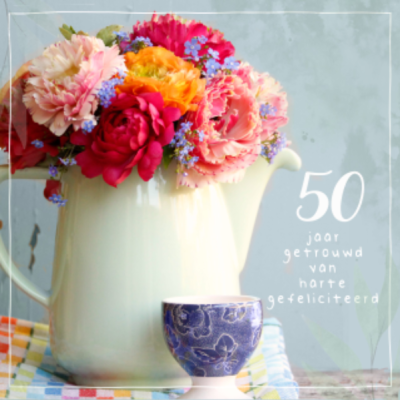 Fotokaart | 50 jaar getrouwd | Boeket bloemen op kan