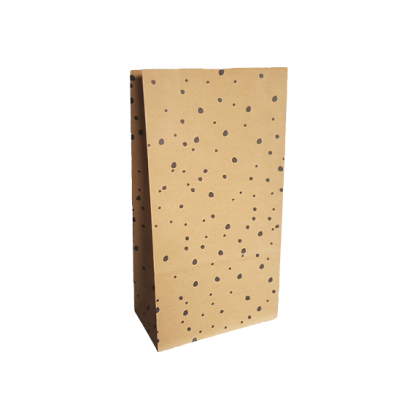Blokbodemzak M | Bruin - Dots Zwart | 14 x 8 x 26 cm