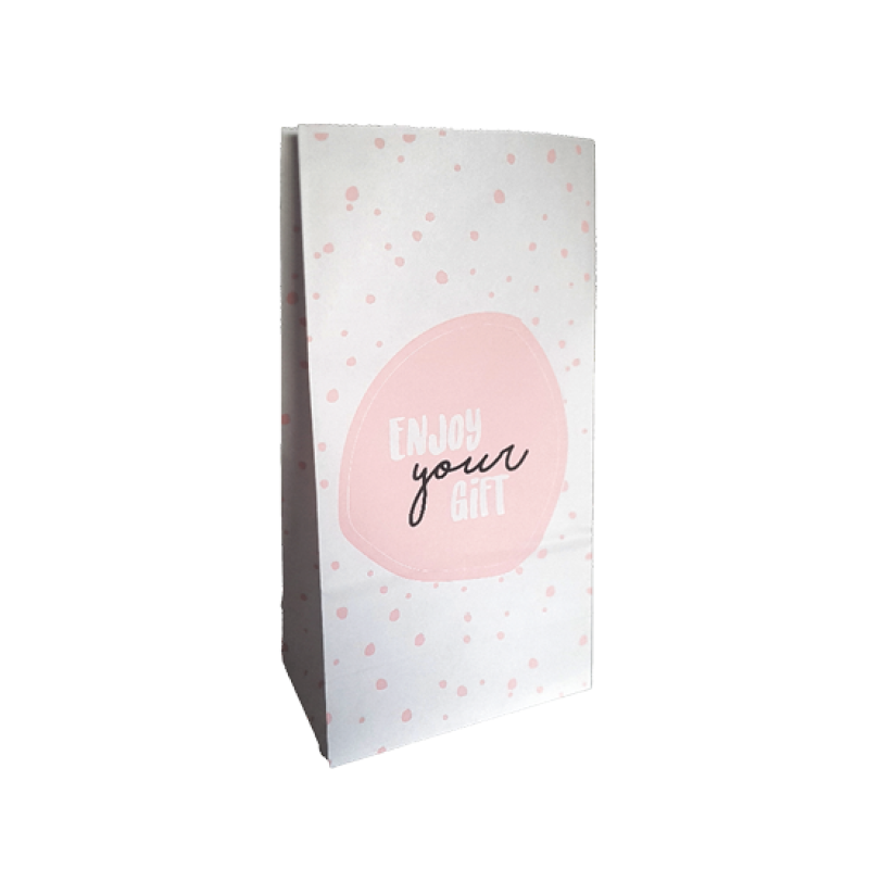 Blokbodemzak M | Enjoy your gift | 14 x 8 x 26 cm