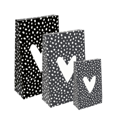 Blokbodemzak M | hartje 101 Dots zwart/wit | 14 x 8 x 26 cm