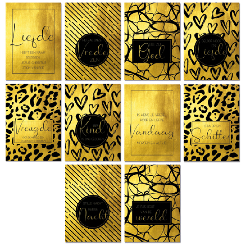 Set met 10 kerstkaarten goud | Christelijk