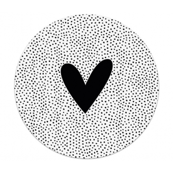 Muurcirkel | Buiten/Binnen | Wit | Zwart hart en dots | 30x30cm