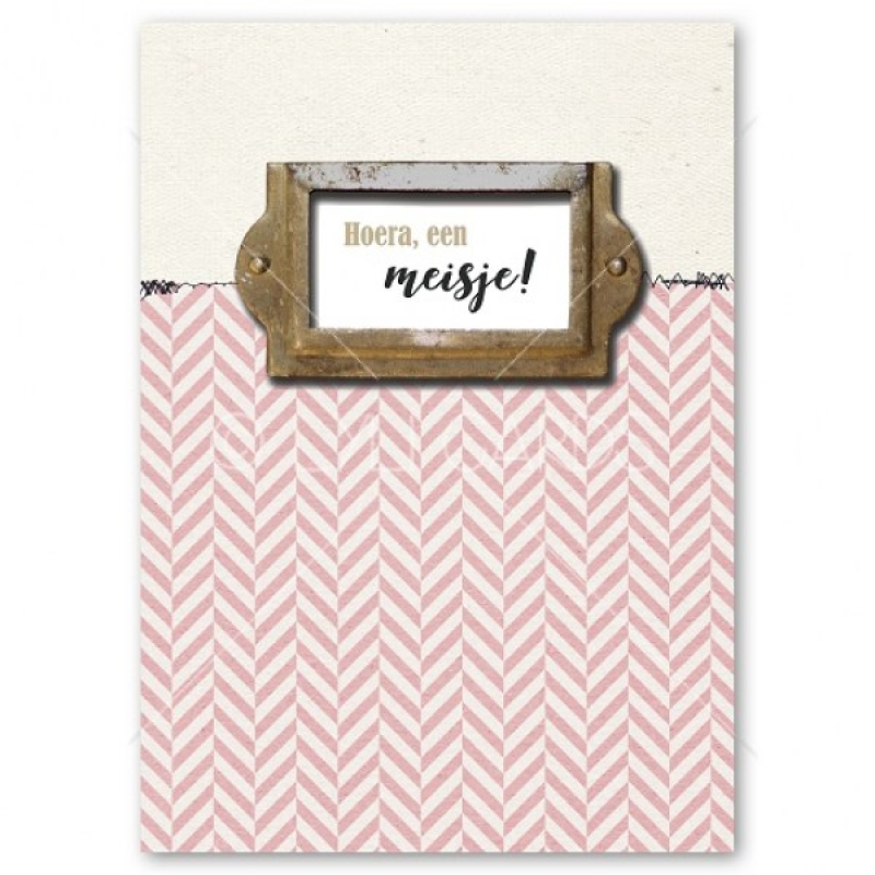 Wenskaart | Hoera een meisje | roze/wit