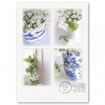 Wenskaart | Collage brocante servies met bloemen