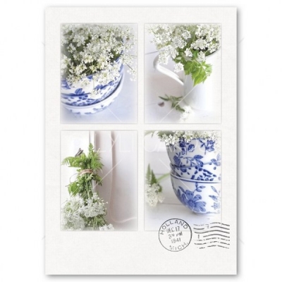 Wenskaart | Collage brocante servies met bloemen