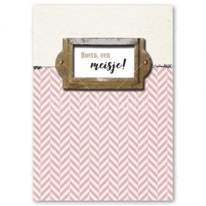 Wenskaart | Hoera een meisje | roze/wit
