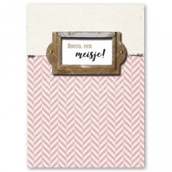 Wenskaart | Hoera een meisje | roze/wit