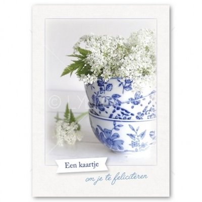 Wenskaart | Gefeliciteerd | Brocante servies met bloemen