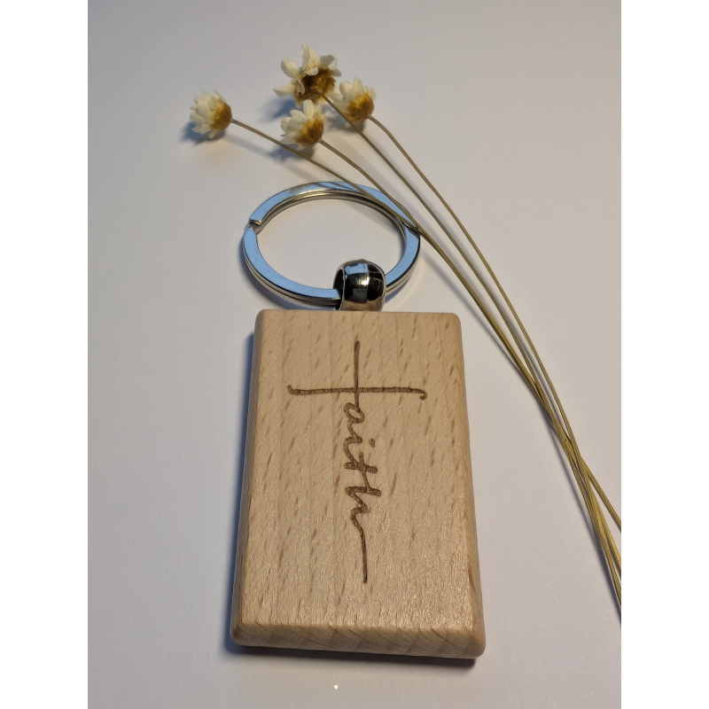 Faith | kruis |  christelijke houten sleutelhanger