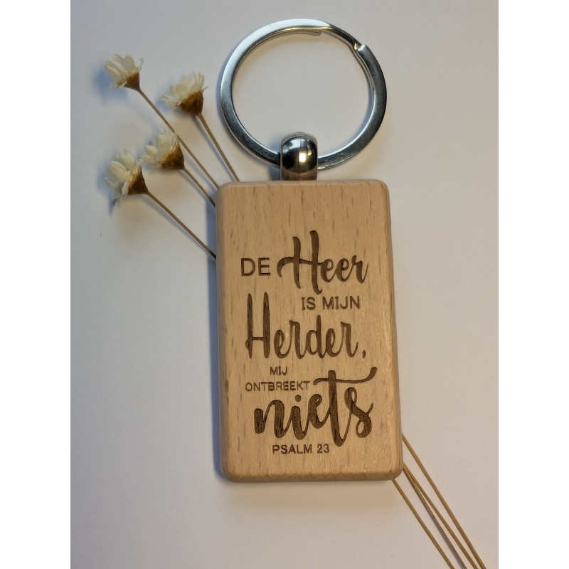 De Heere is mijn Herder |  christelijke houten sleutelhanger