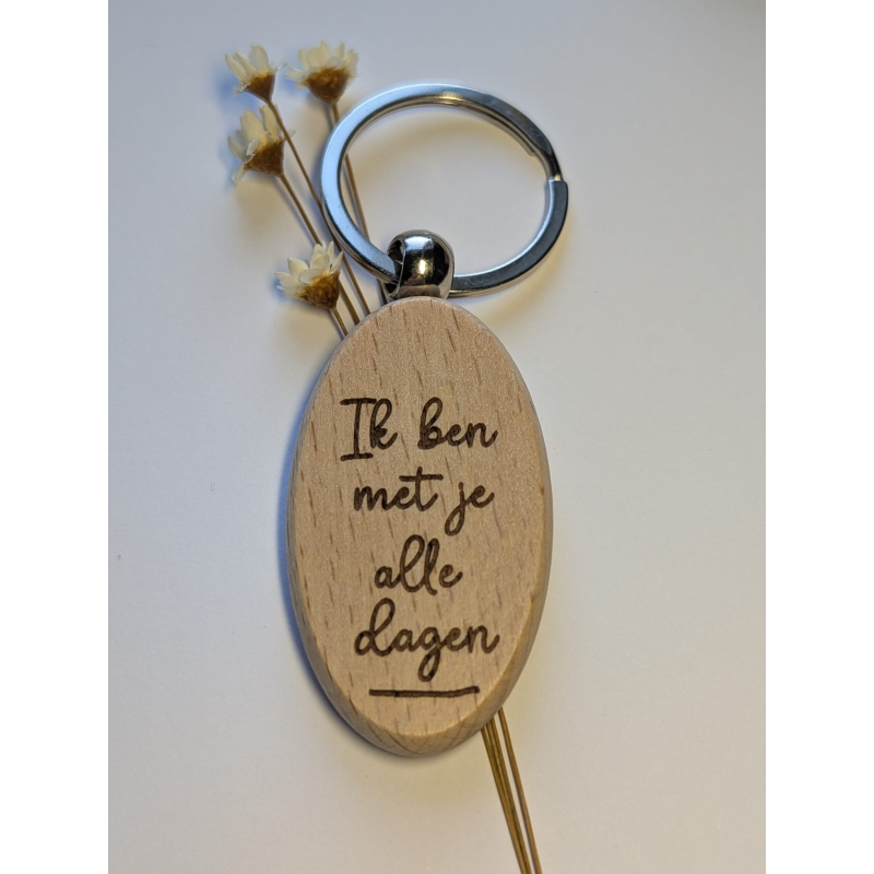 Ik ben met je alle dagen |  christelijke houten sleutelhanger