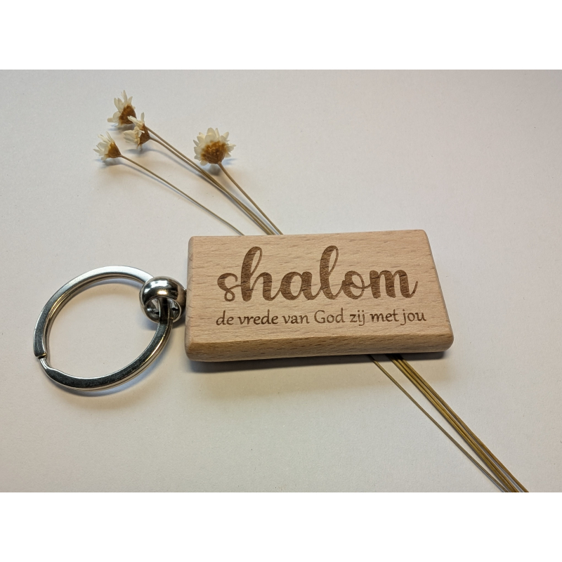 Shalom de vrede van God zij met jou |  christelijke houten sleutelhanger