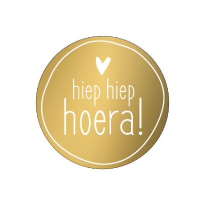 Sluitsticker | Hiep hiep hoera | goud/wit | 10 stuks